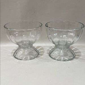 Libby Vintage Clear Glass Ribbed Compote Dessert Dishes Scalloped Pedestal Base